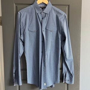 Banana Republic Men's Navy Checkered Button Down Shirt